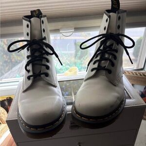 Dr. Martens White Leather Combat Boots with Black Laces